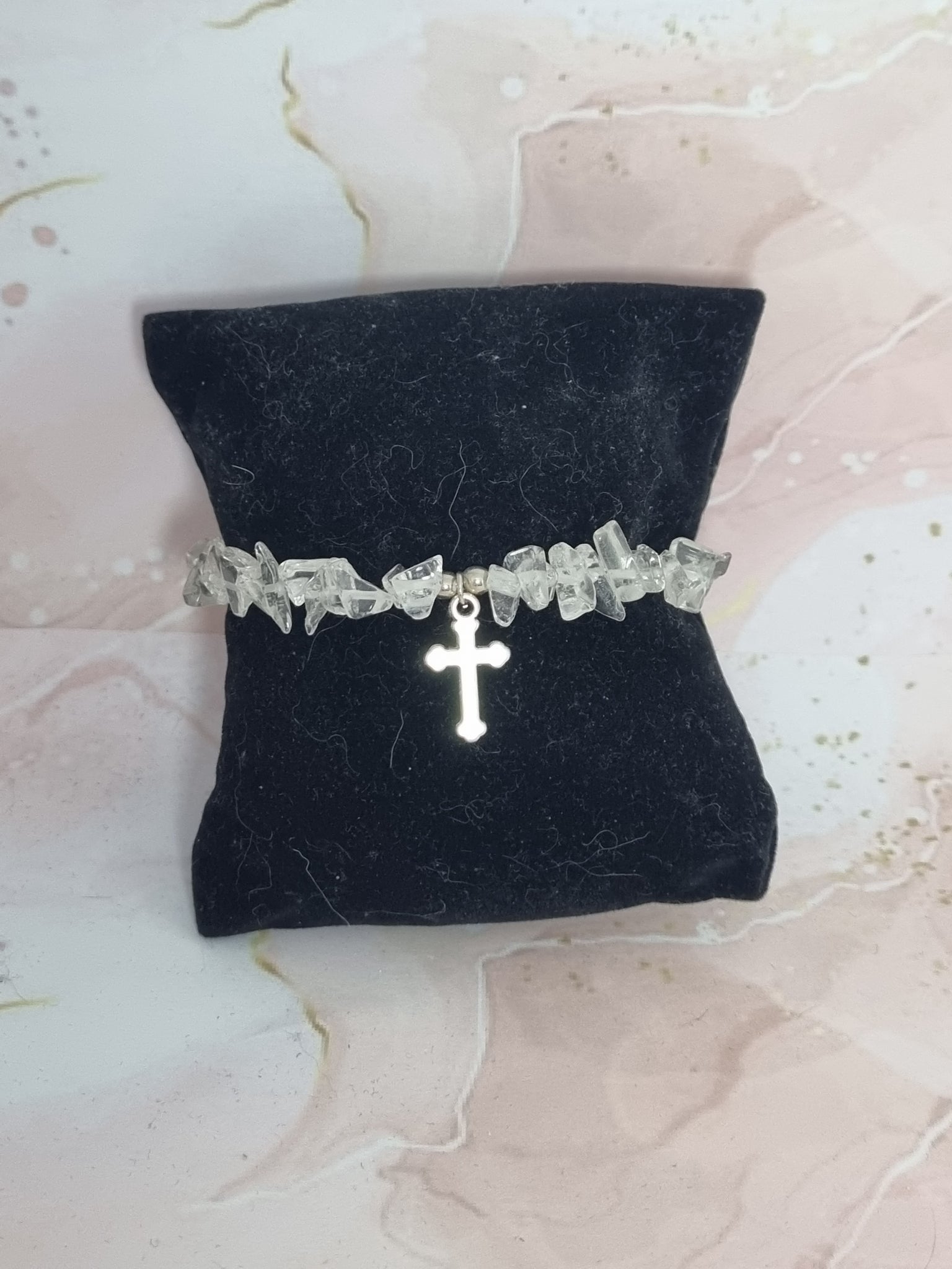 Clear quartz cross bracelet