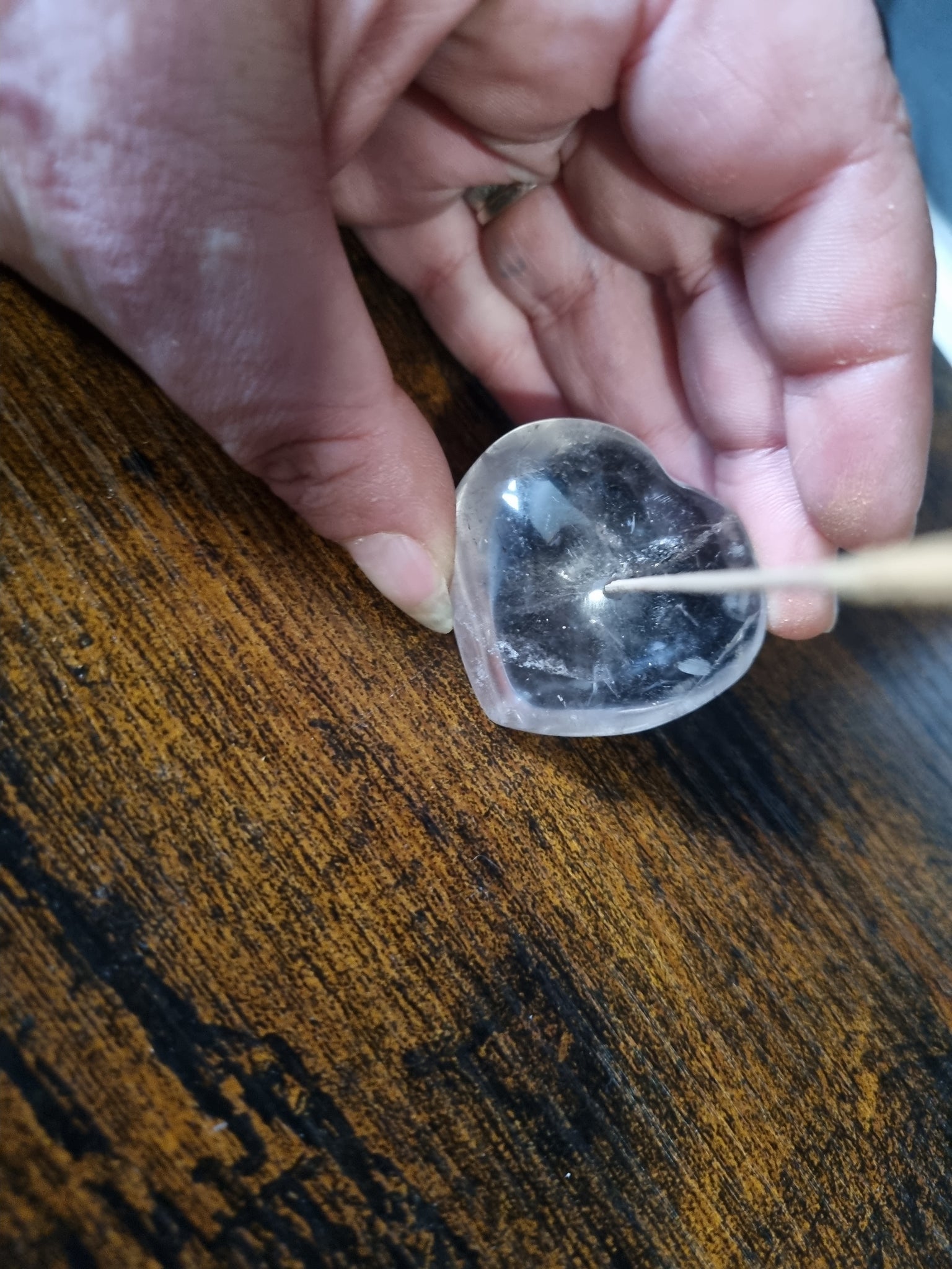 Clear quartz incense heart